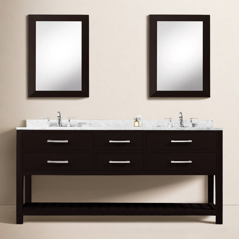 Ensemble de meuble-lavabo de 60 po avec miroir en marbre blanc Carrara Parmer, Blanc pur, H 34 po x l 60 po x P 21,5 po