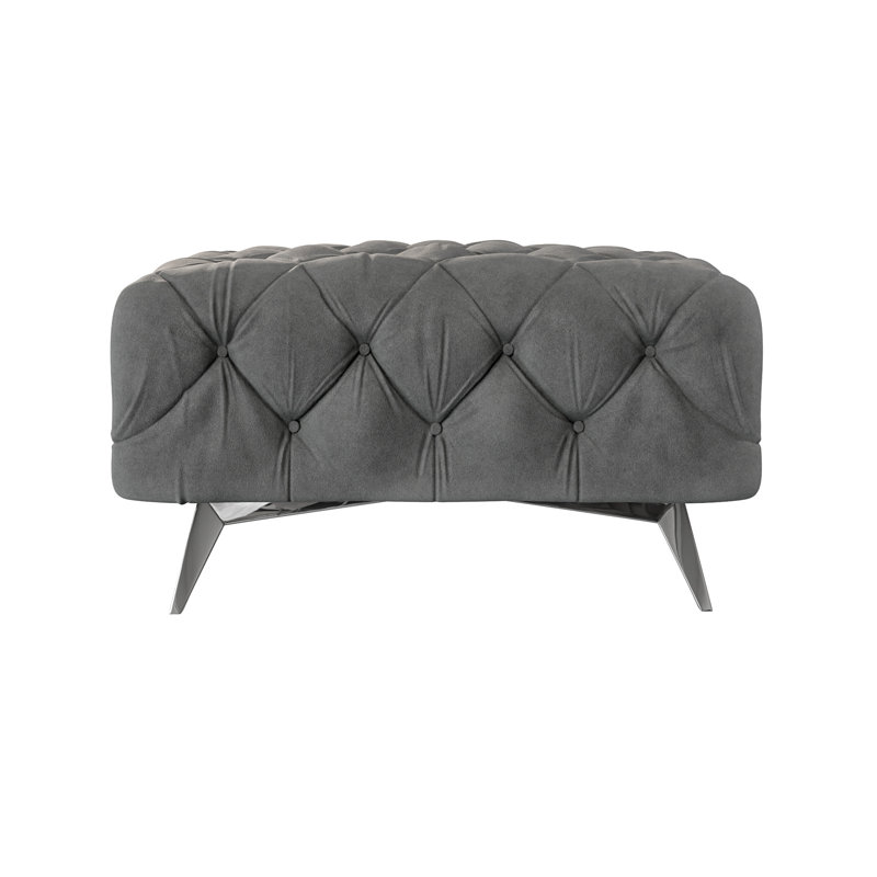 Footstool Bixby Chesterfield with button stitching and Silver Metal Feet, Grey