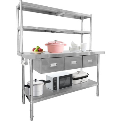 71" Stainless Steel Work Table with 2-Tier Overshelves – Heavy Duty Commercial Prep Table for Restaurant, Home, and Hotel
