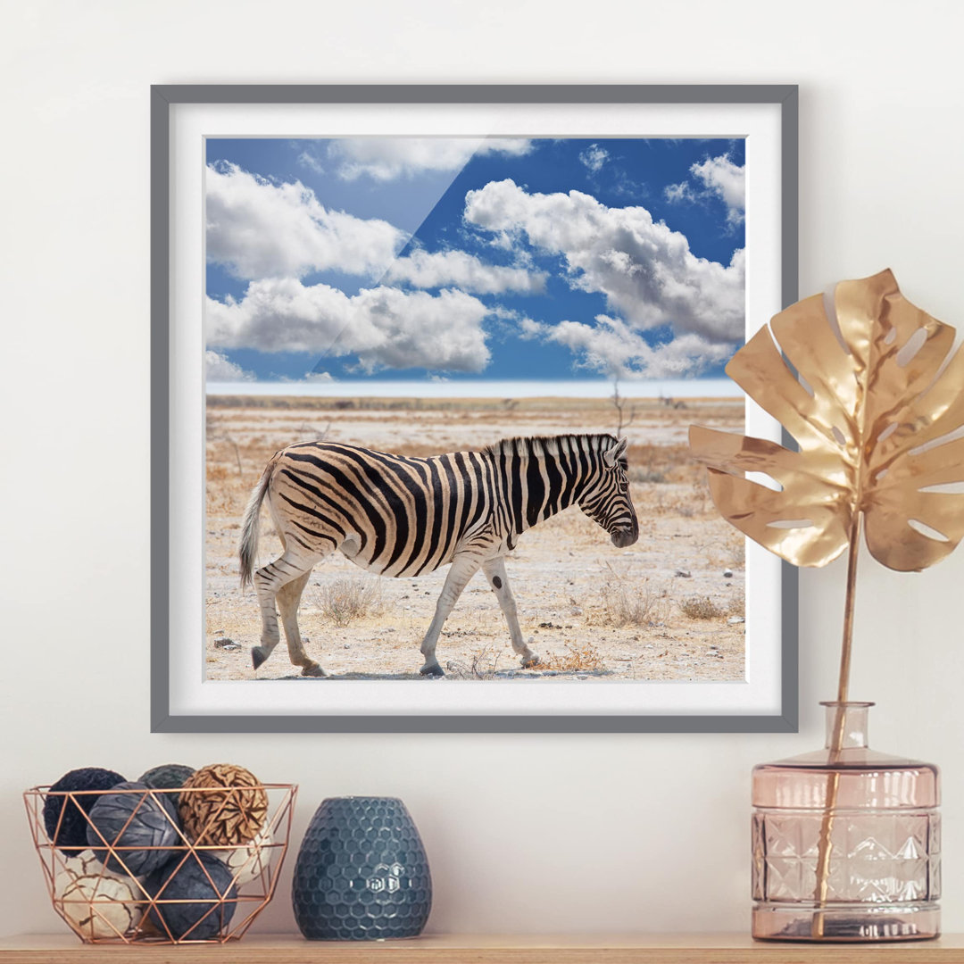 Gerahmtes Papierbild Zebra in der Savanne