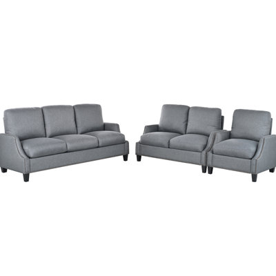3 pièces avec revêtement, fauteuil + 2 fauteuils, éponge haute densité, ressorts robustes, coussins amovibles, gris, 6 sièges, doux 1300 lb, chaise d'appoint, dossiers, convient à un appartement,