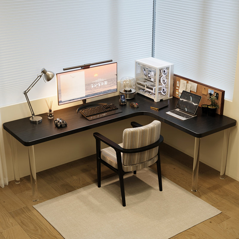 Bureau en L noir en bois massif, H 29,53 po x l 55,12 po x P 47,24 po