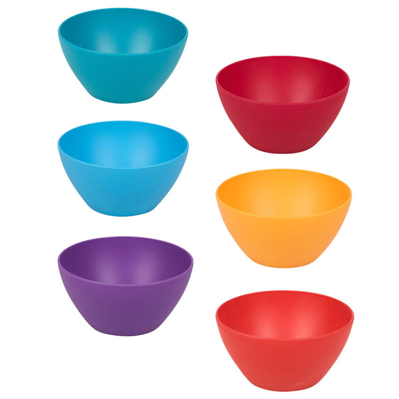 6x High Quality Small Deep Round Reusable Solid Colour Plastic Dinner Bowls, Multicoloured