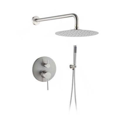 Wall Mounted Round Shower Combo Set With 10" Rain Shower Head And Handheld Shower Head Set With Pressure Balancing Valve