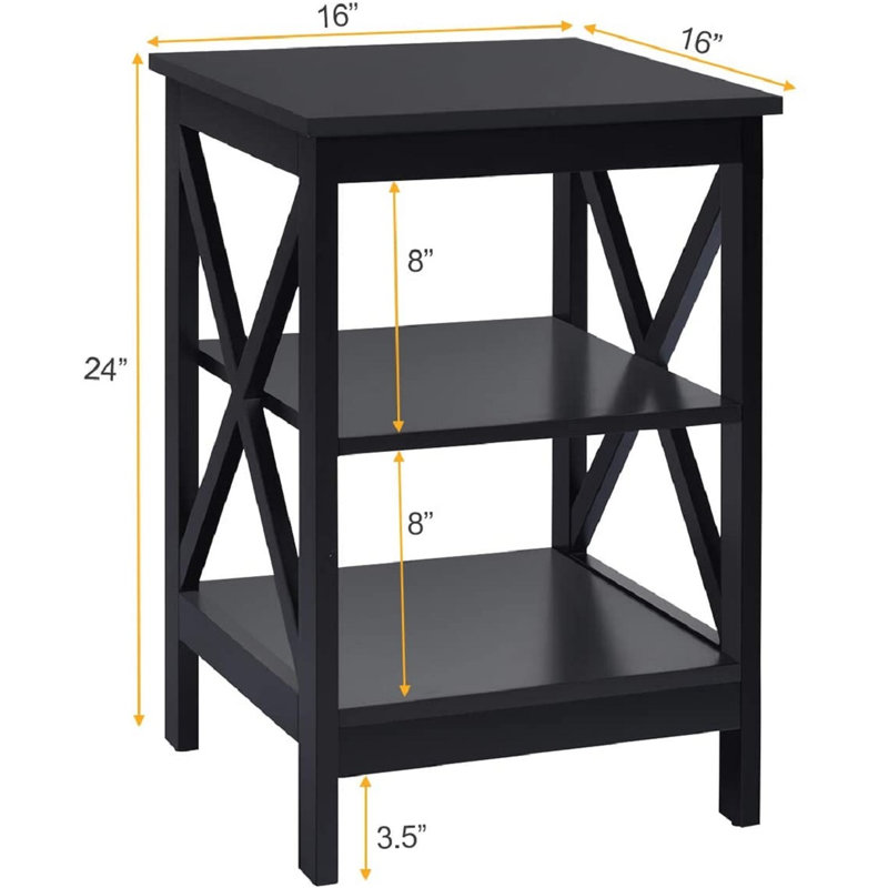 Tables de chevet à 3 niveaux avec tablettes de rangement, Noir