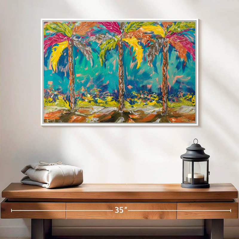 Palmiers d'été tropicaux, 25 po x 17 po, Cadre flottant blanc