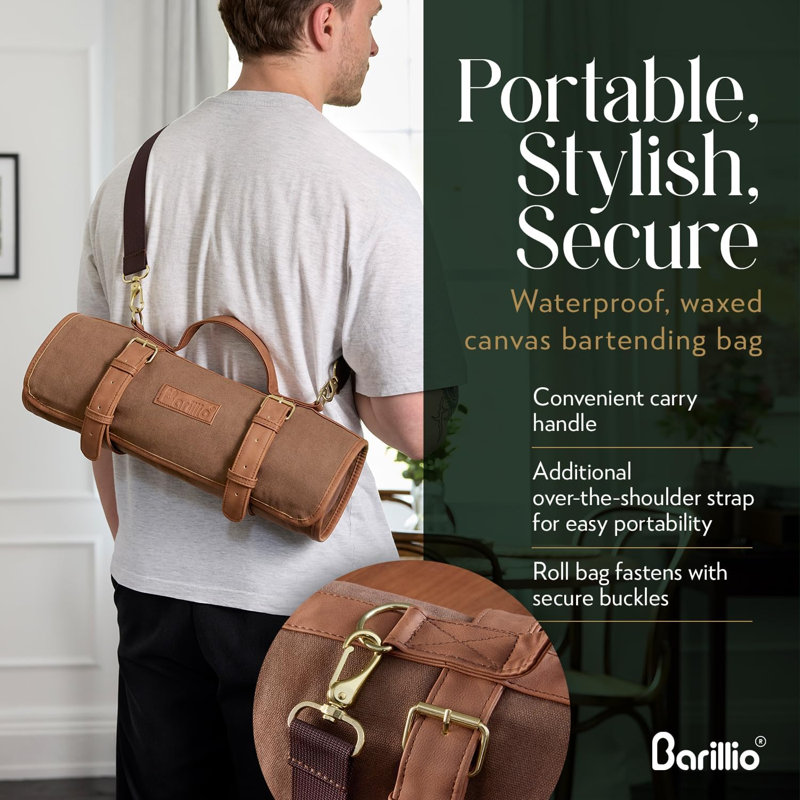 Barillio Bartender Kit Bag avec ensemble Shaker - toile cirée