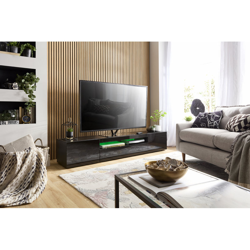 78" Gerniot Glossy TV Stand Cabinet with Lights Soundbar Shelf for TVs up to 88", Black