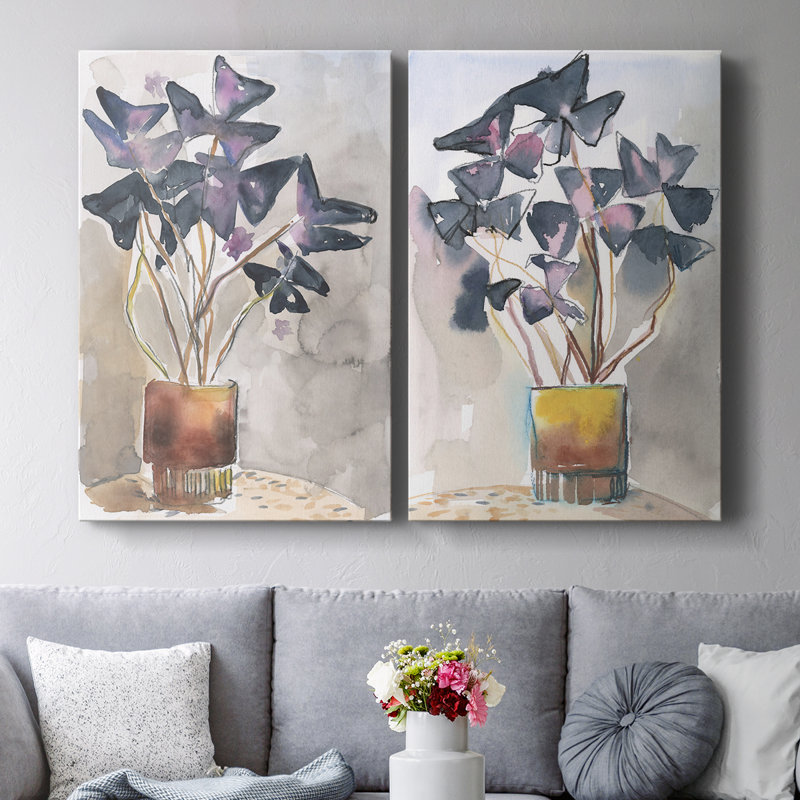Oxalis dans un vase I - Toile tendue avec châssis de qualité supérieure - Prêt à être accroché, H 18 po x l 12 po