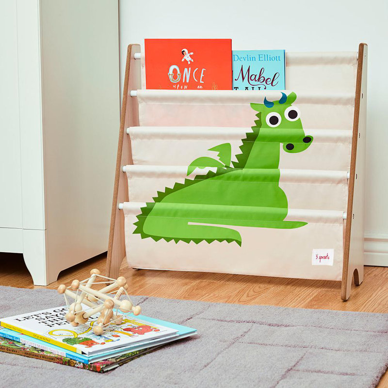 Kids Dragon Print Gray and Green Book Rack