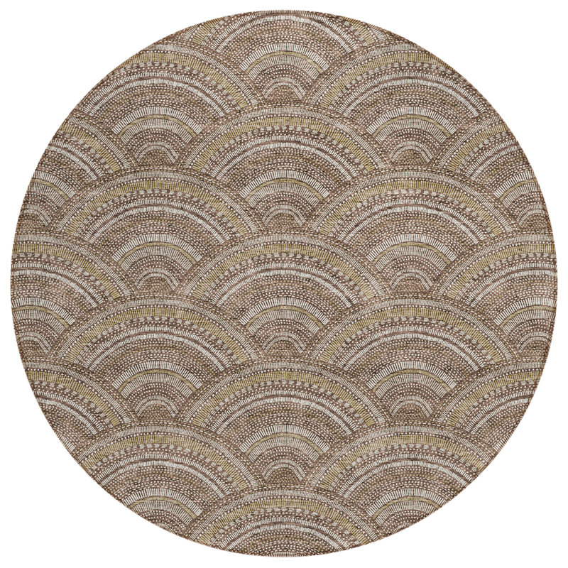 Tapis d'intérieur rond lavable beige et taupe 8 pi