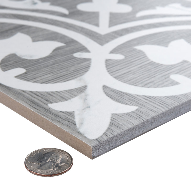 Llama Arte Loire Verso 10" x 10" Porcelain Patterned Wall & Floor Tile, Silver Smoke