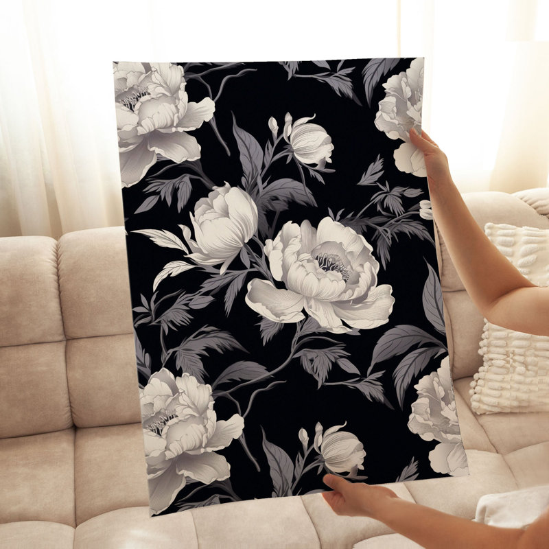Floral noir et blanc Floral Elegance II, impression d'art sans cadre
