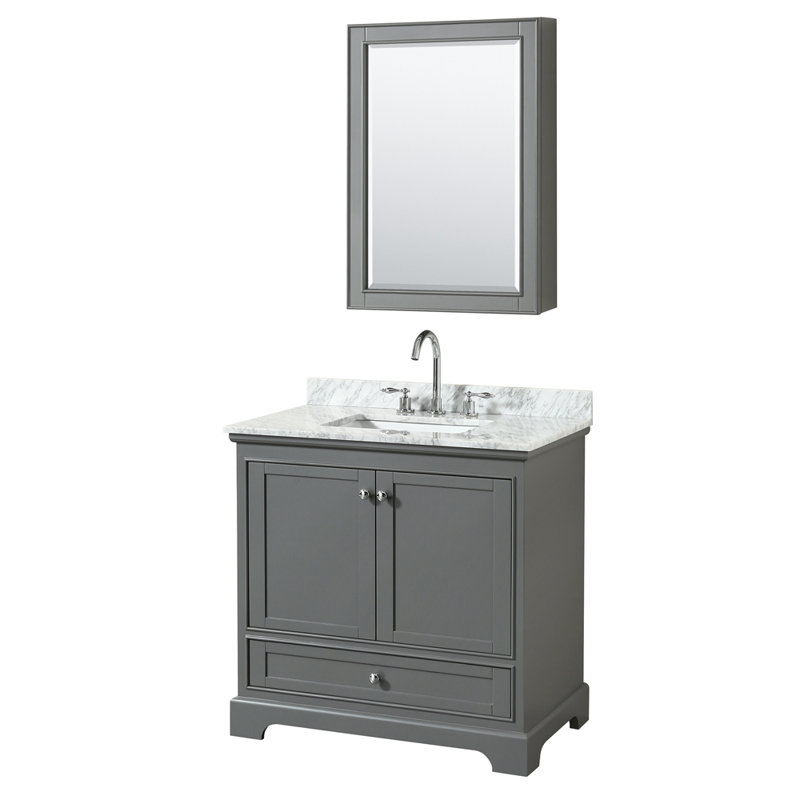 Ensemble de meuble-lavabo simple 36 "avec miroir Deborah, Gris foncé, Noir mat