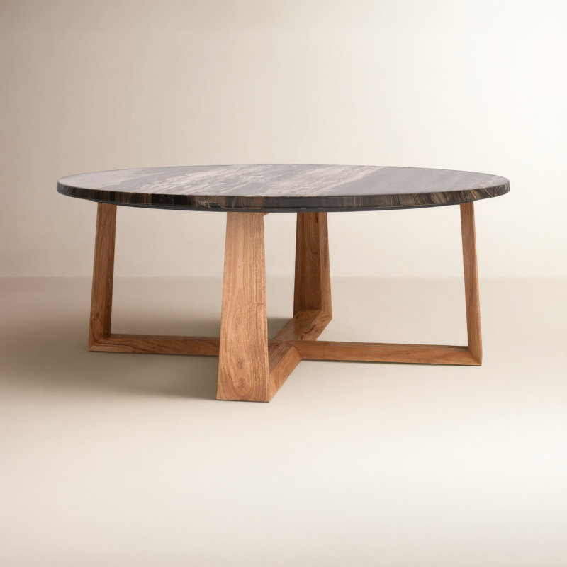 Baudelaire Marble Top Coffee Table, Brown, Natural