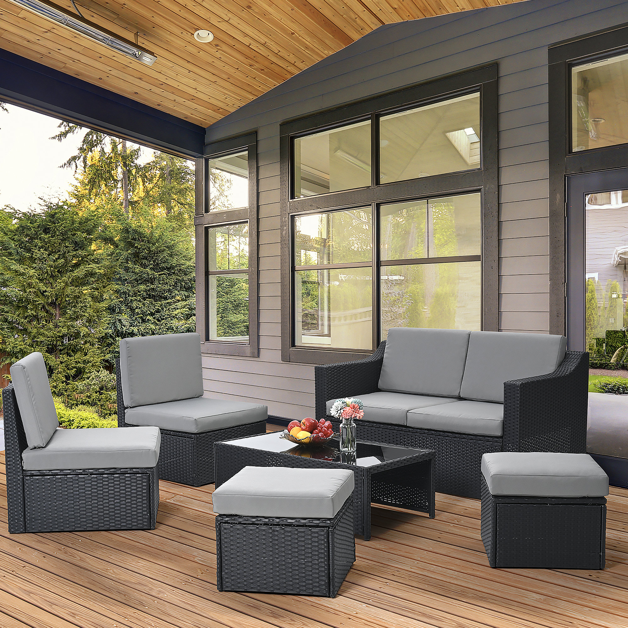 Latitude Run® 6-piece Wicker Patio Conversation Set With Cushions (grey ...