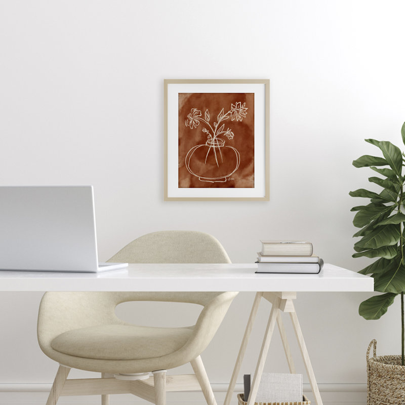 «Ember Tone Minimal Flowers», reproduction encadrée sous verre, design par Beki Marquardt, H 21 po x l 17 po