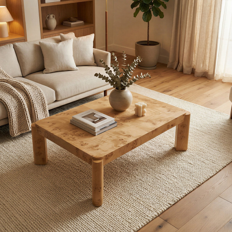 Jakus Rectangular Burlwood Coffee Table, Clear Maple Burl