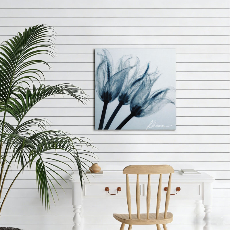 Tulipe bleue translucide fantôme, sans cadre, murale, 16 x 16 po