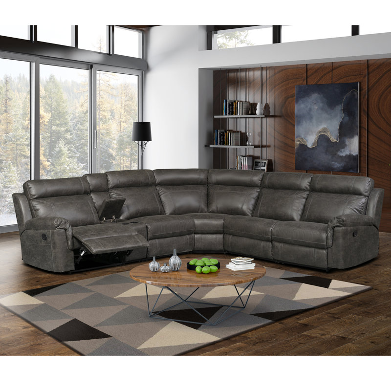 Kuo Upholstered Reclining L-Shaped Sectional Right Hand Facing, Dark Gray 100% Polyester