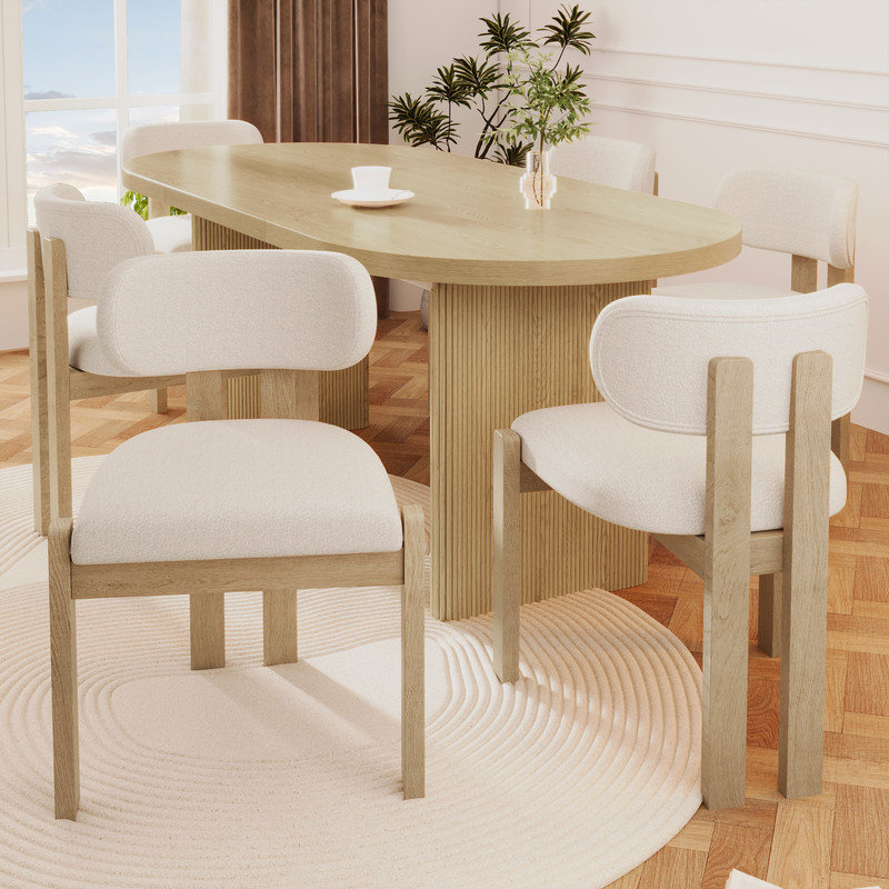 Tufted Upholstered Parsons Chair, Natural Wood, Natural