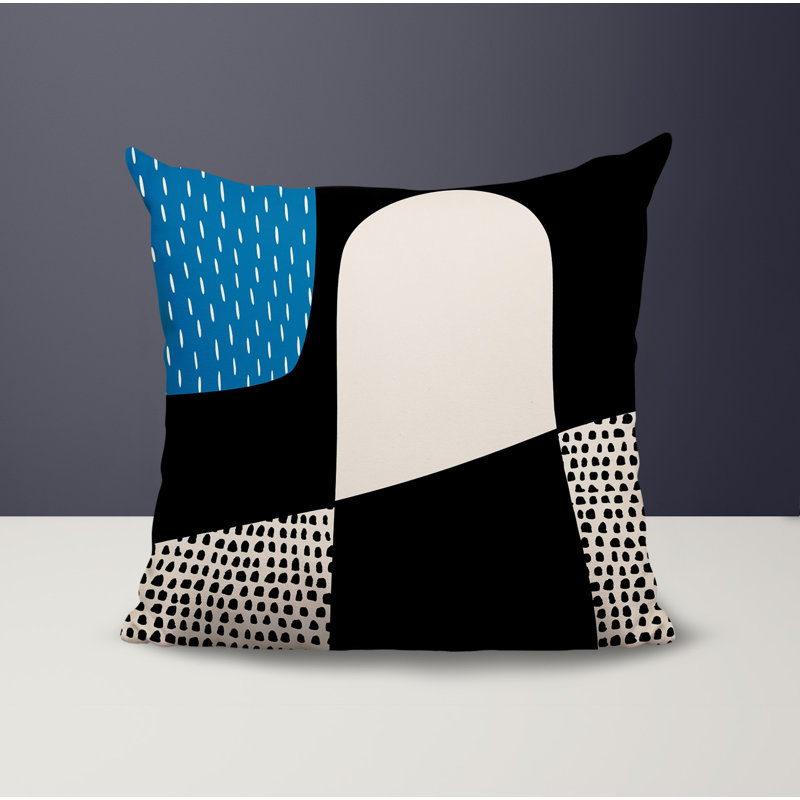 Coussin carré intérieur / extérieur pia, H 17 po x l 17 po, Turquoise / noir / blanc cassé