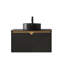 Meuble-lavabo de 30 po avec lavabo, armoire de rangement murale en contreplaqué flottant, portes doubles en sergé avec garniture en métal, vasque ronde en céramique noire avec motif en pierre et plateau en pierre frittée noire, noir