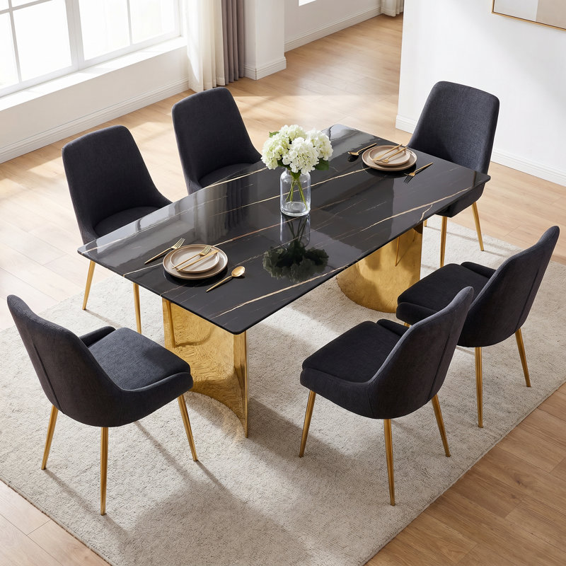 Table de salle à manger rectangulaire Kennetra, H 29,5 po x L 62,9 po x l 35,4 po, Or