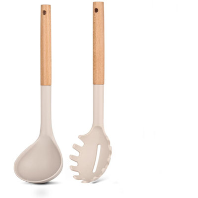 Silicone Kitchen Utensil Set with Anti-Scald Wooden Handles – BPA-Free Non-Stick Safe for Noodles & Soup