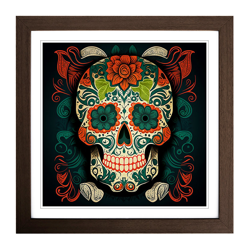 Sugar Skull - Single Picture Frame Print on Wood, Walnut