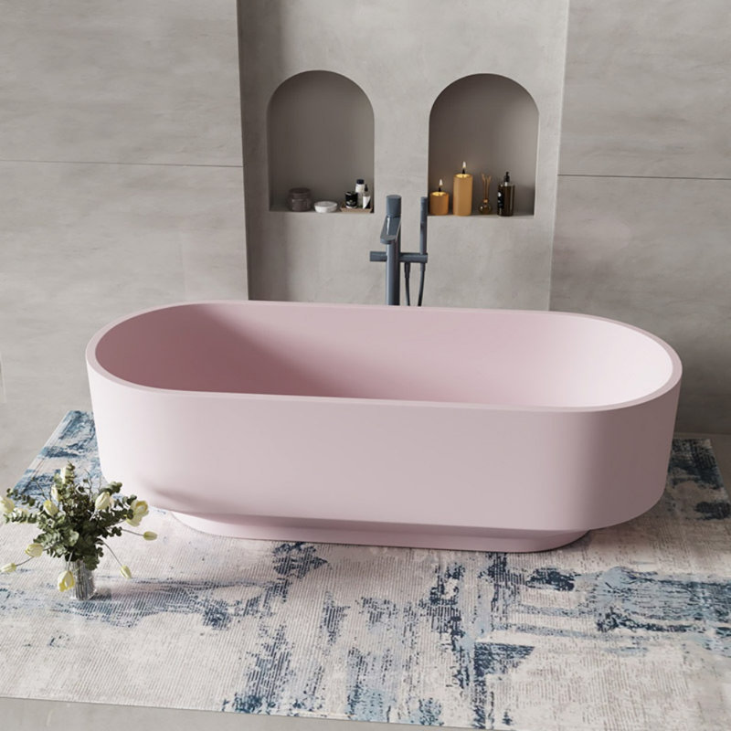 Simple Creative Artificial Stone Bathtub 67'' W 21.2'' H Tub & Shower Kit, Pink
