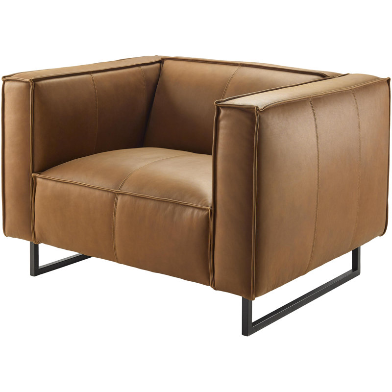 Aynsleigh Modern Accent Chair, Brown Genuine Leather