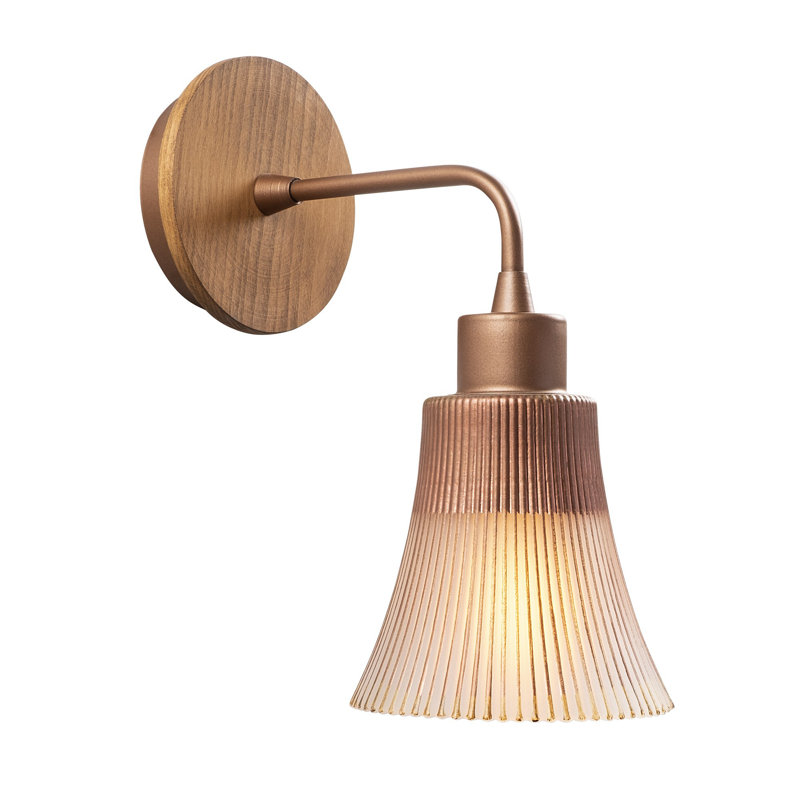 Modern Copper Wall Lamp | Durable Metal Body, Glass Cap, Wooden Base | E27 Socket, Max 40W | Stylish Industrial Design for Home, Hotel & Glam Spaces, IP20 Rated