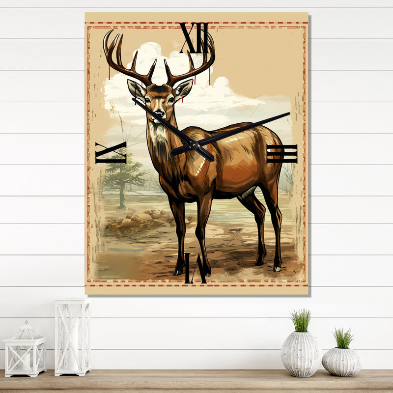 Horloge murale majestueuse, cerf et animaux, Grand