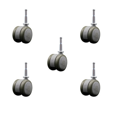 2 Inch Floor Safe Twin Wheel Casters 5/16 Grip Neck Stem Set of 5 SCC
