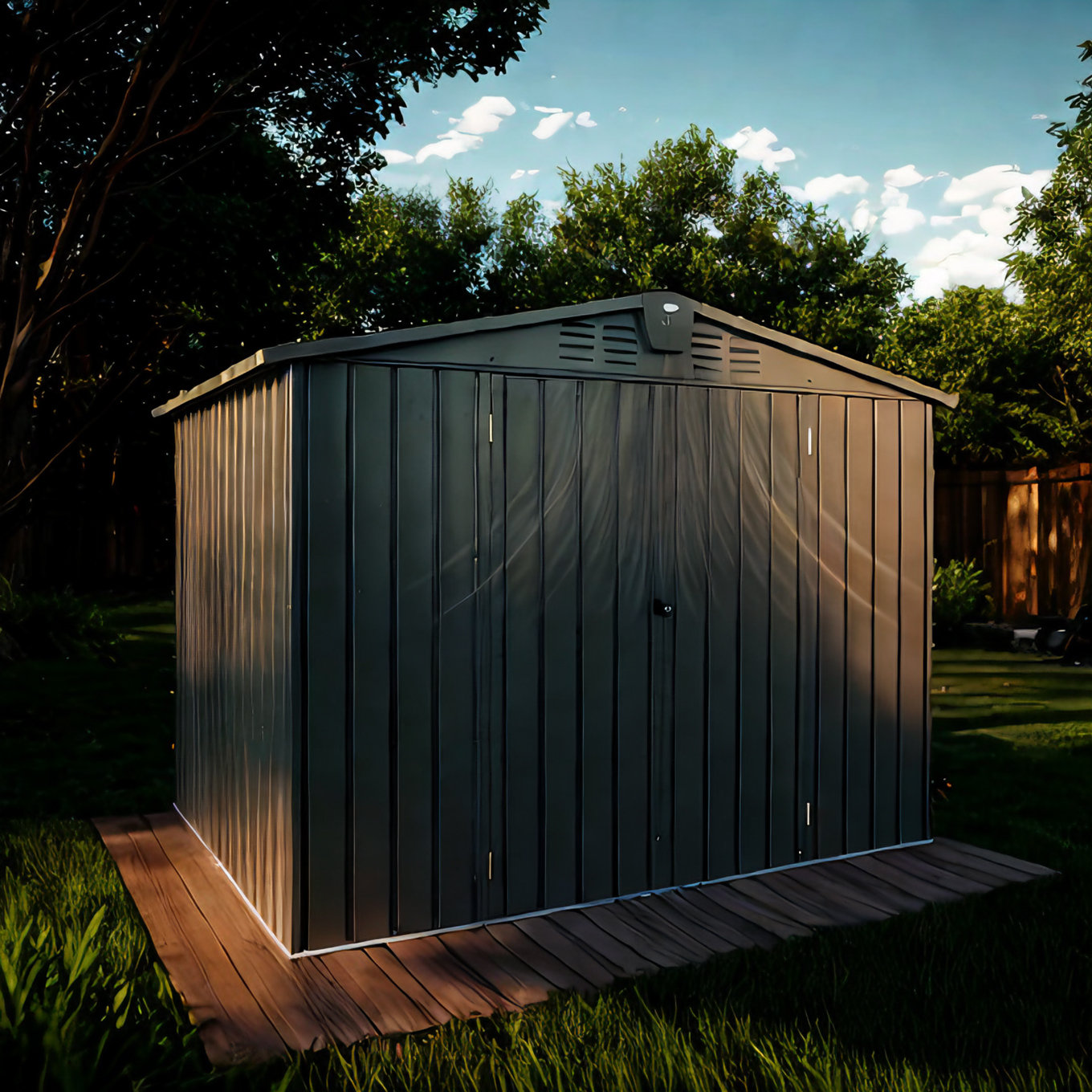 A WELL 8 ft. W x 6 ft. D Metal Corner Storage Shed,Premium Garden ...