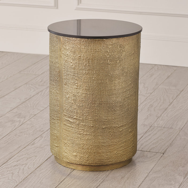Hemp Etched Barrel Table, Antique Brass