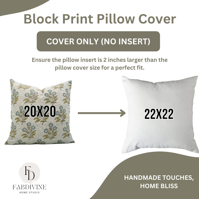 Housse de coussin en lin fabriquée à la main Fabividine Neha - impression de bloc de coussin décoratif pour canapé - 26 x 26 pouces