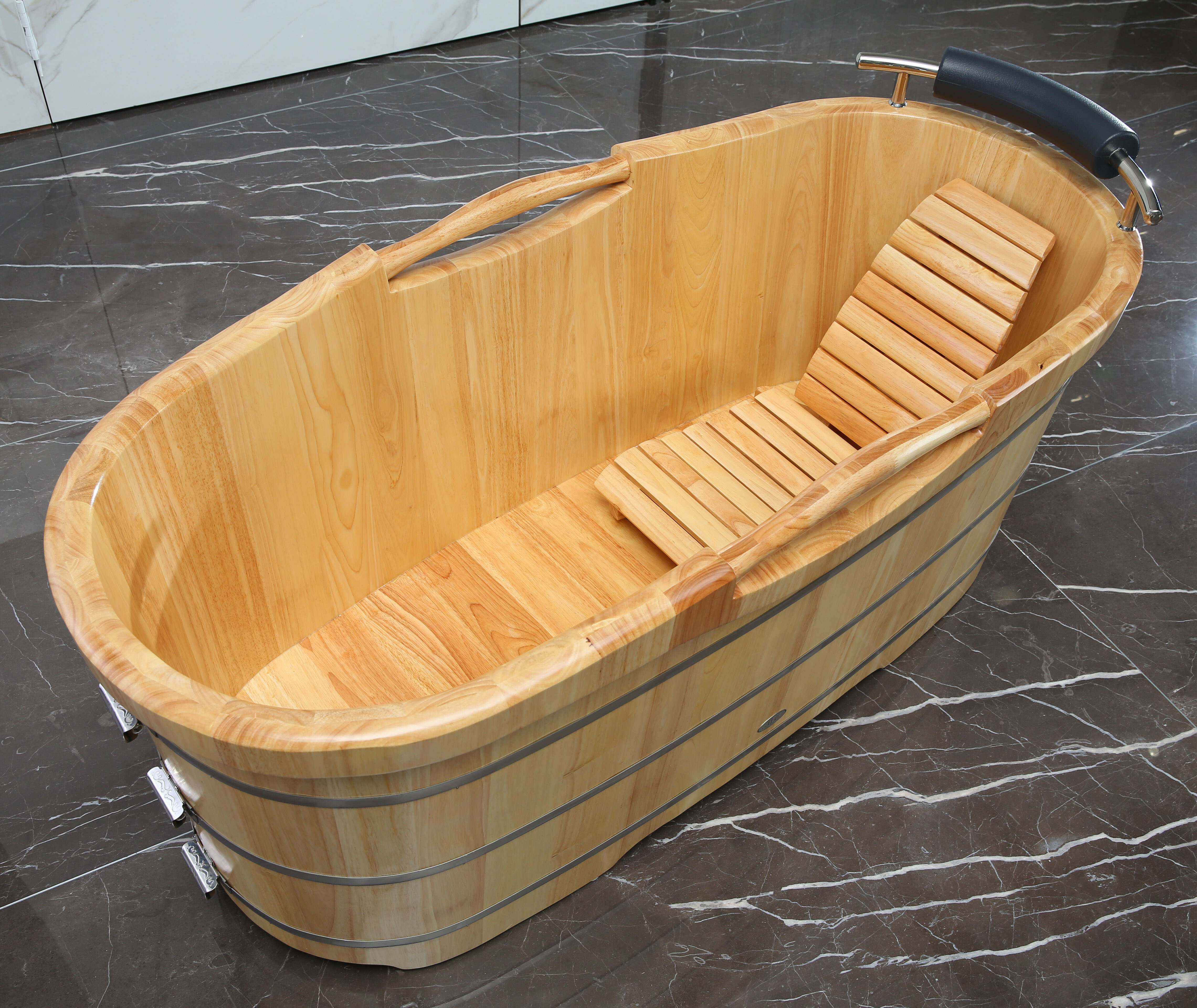 Alfi Brand 61'' x 28.38'' Freestanding Soaking Wood Bathtub