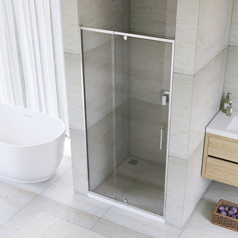 Porte de douche pivotante en aluminium avec système de fermeture magnétique 32-36 "x H 72" avec finition magnétique, Chrome