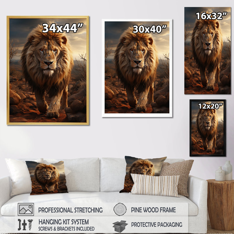 Moniet animal lion à Savan - impression, H 20 po x l 12 po x P 1 po, Toile tendue