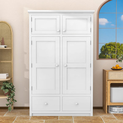 Tall Kitchen Pantry Cabinet with Door Shelves, Adjustable Shelves, Drawers & Pull-Out Trays