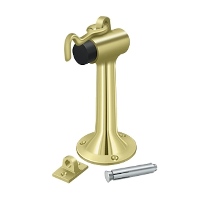 Deltana DSF630U3-UNL Floor Mount, 6" Bumper w/ Hook in Unlacquered Brass