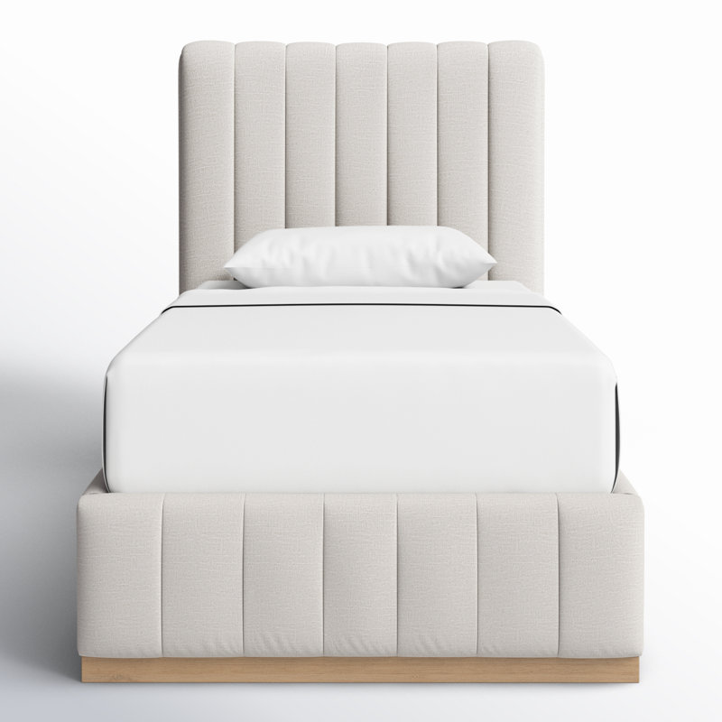 Lit à panneaux Codyn, Tissu texturé en lin crème, Simple