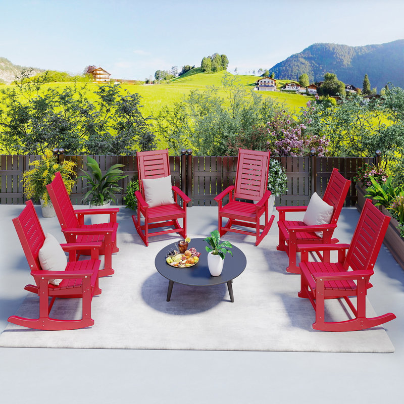 Chaise berçante d'extérieur Hdpe (ensemble de 6), Red