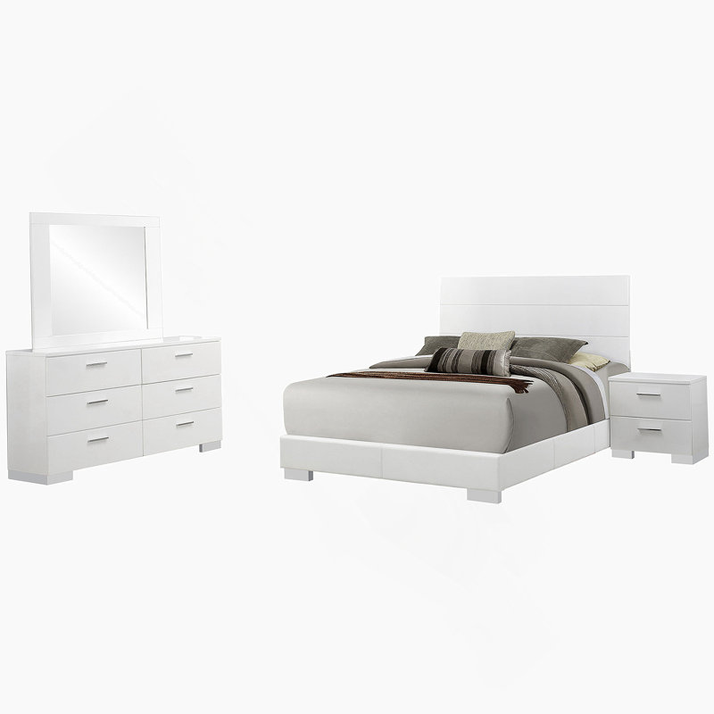 Ensemble de chambre avec grand lit 4 pièces blanc ultrabrillant