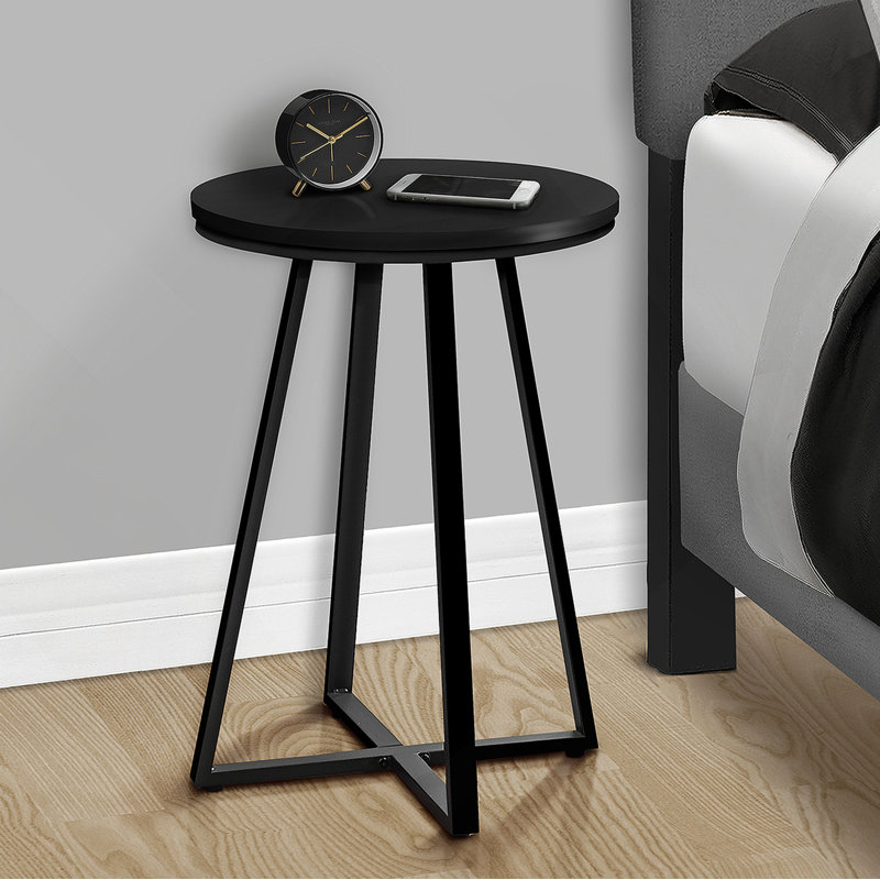 Table d'appoint, côté, rond, bout, table de chevet, lampe, stratifié noir, métal noir, contemporain, moderne