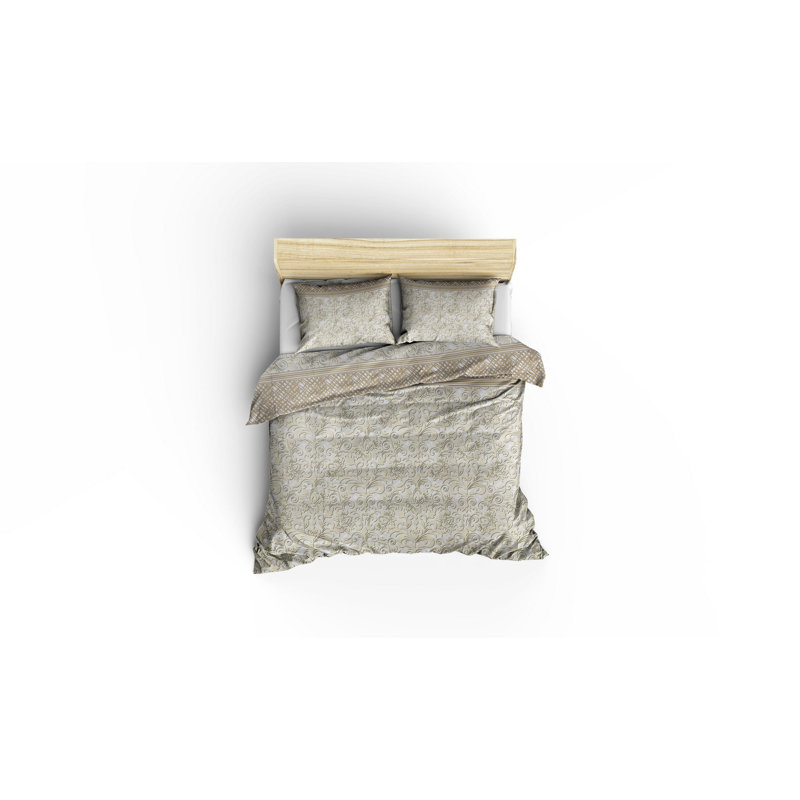 Ensemble de housse de couette 100% coton Jamila, Housse de couette double + 2 taies d'oreiller stan