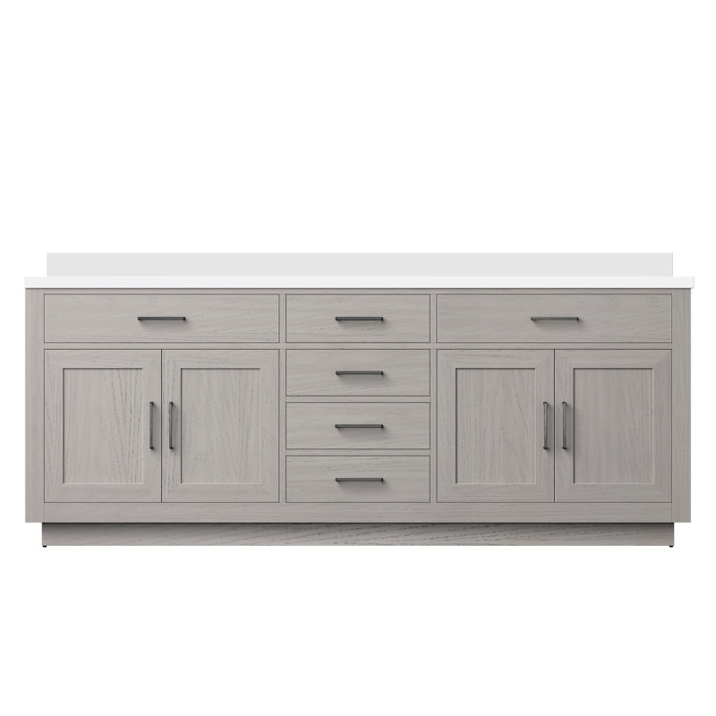 84" Double Bathroom Vanity Set, White Oak, White Cultured Marble