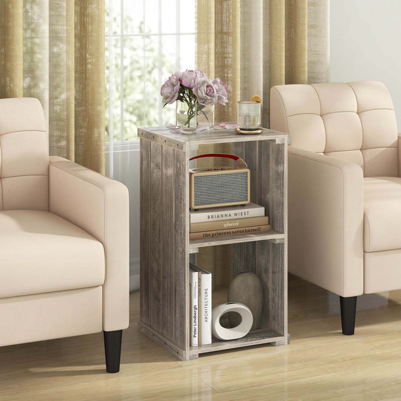  1 Pcs 2-cube Storage Shelf Slatted Paulownia Wood Cubic Organizer With Open Back, Brown